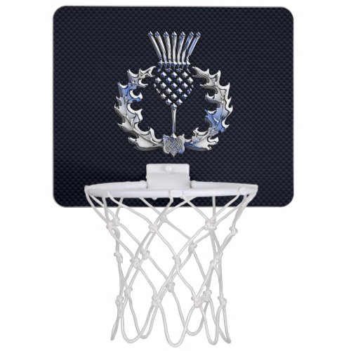 Chrome like on Carbon Fiber Print Scottish Thistle Mini Basketball Hoop