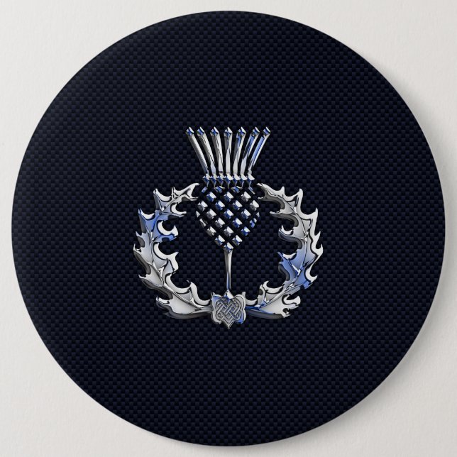 Chrome like on Carbon Fiber Print Scottish Thistle Pinback Button (Front)