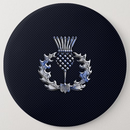 Chrome like on Carbon Fiber Print Scottish Thistle Pinback Button