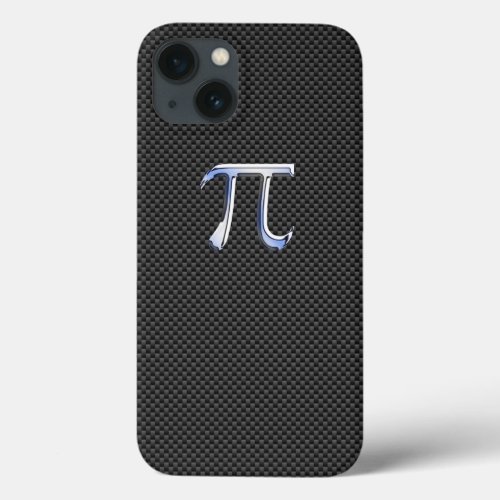 Chrome Like Pi Symbol on Black Carbon Fiber Print iPhone 13 Case