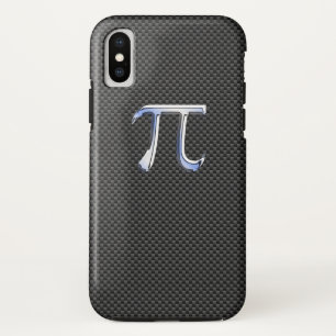 Chrome Like Pi Symbol on Black Carbon Fiber Print iPhone X Case