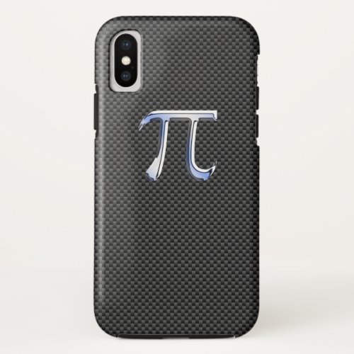 Chrome Like Pi Symbol on Black Carbon Fiber Print iPhone X Case
