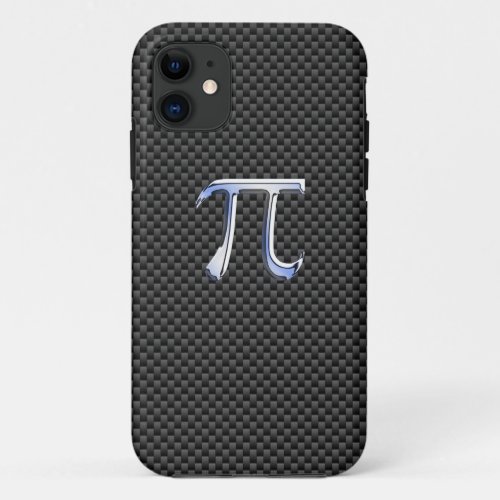 Chrome Like Pi Symbol on Black Carbon Fiber Print iPhone 11 Case