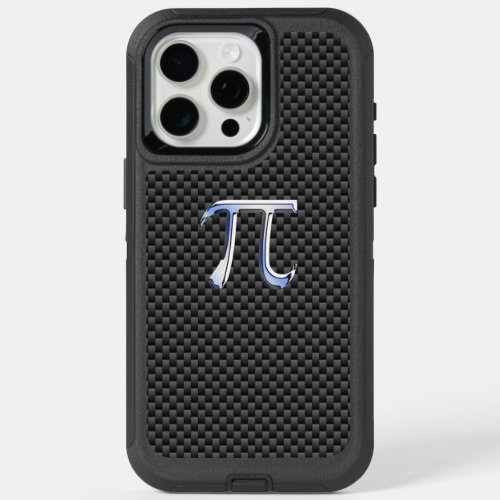Chrome Like Pi Symbol on Black Carbon Fiber Print iPhone 15 Pro Max Case