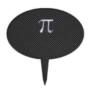 Chrome Like Pi Symbol on Carbon Fiber Print Cake Topper