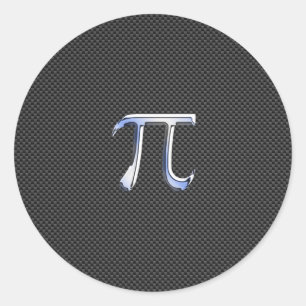 Chrome Like Pi Symbol on Carbon Fiber Print Classic Round Sticker
