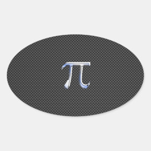 Chrome Like Pi Symbol on Carbon Fiber Print Oval Sticker
