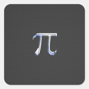 Chrome Like Pi Symbol on Carbon Fiber Print Square Sticker