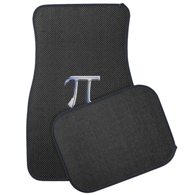 Chrome Like Pi Symbol on Carbon Fiber Style Car Mat (Set)
