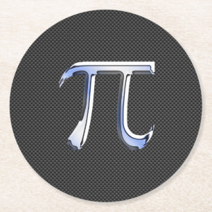Chrome Like Pi Symbol on Carbon Fiber Style Round Paper Coaster