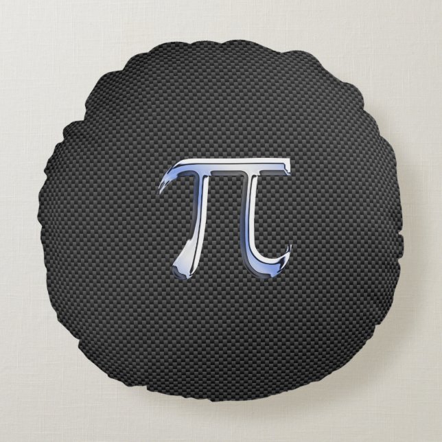 Chrome Like Pi Symbol on Carbon Fiber Style Round Pillow (Front)