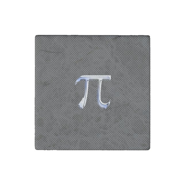 Chrome Like Pi Symbol on Carbon Fiber Style Stone Magnet (Front)