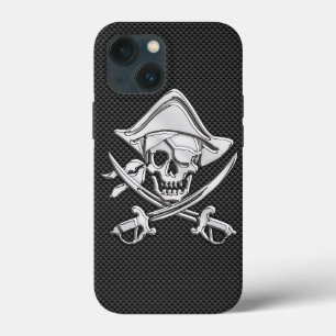 Chrome Like Pirate Crossbones Carbon Fiber Style iPhone 13 Mini Case