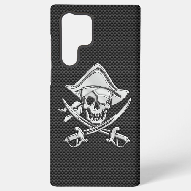 Chrome Like Pirate Crossbones Carbon Fiber Style Samsung Galaxy Case (Back)