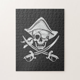 Chrome Like Pirate on Black Carbon Fiber Jigsaw Puzzle