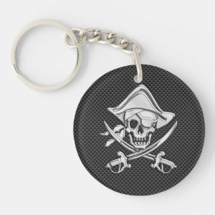 Chrome Like Pirate on Black Carbon Fiber Keychain
