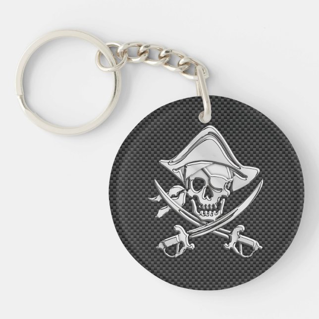 Chrome Like Pirate on Black Carbon Fiber Keychain (Front)