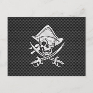 Chrome Like Pirate on Black Carbon Fiber Postcard
