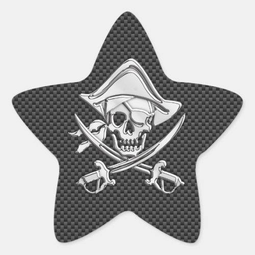 Chrome Like Pirate on Black Carbon Fiber Star Sticker