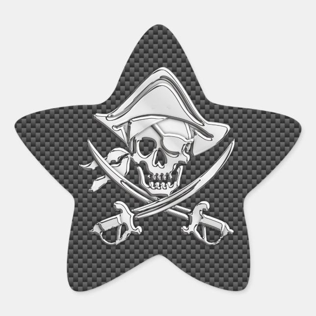 Chrome Like Pirate on Black Carbon Fiber Star Sticker (Front)