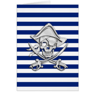 Chrome Like Pirate on Nautical Stripes Cards