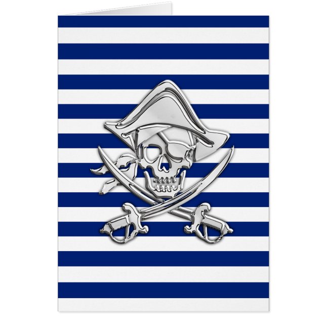 Chrome Like Pirate on Nautical Stripes Cards (Front)