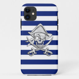 Chrome Like Pirate on Nautical Stripes Decor iPhone 11 Case