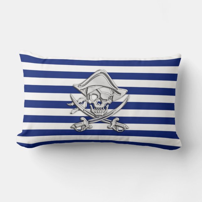 Chrome Like Pirate on Nautical Stripes Lumbar Pillow (Front)