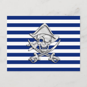 Chrome Like Pirate on Nautical Stripes Postcard