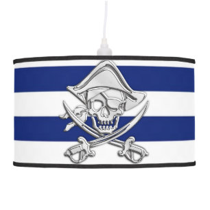 Chrome Like Pirate on Navy Stripes Hanging Lamp