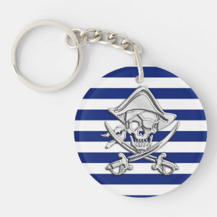 Chrome Like Pirate on Navy Stripes Keychain