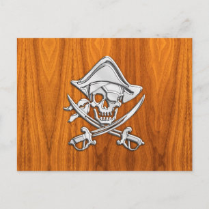 Chrome Like Pirate on Teak Veneer Postcard