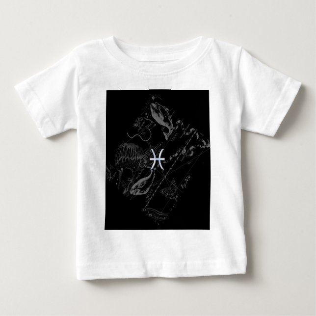 Chrome like Pisces Zodiac Sign on Black Hevelius Baby T-Shirt (Front)