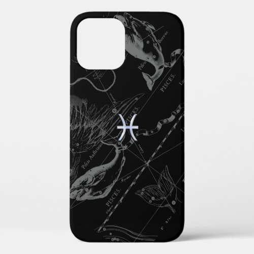 Chrome like Pisces Zodiac Sign on Hevelius iPhone 12 Case