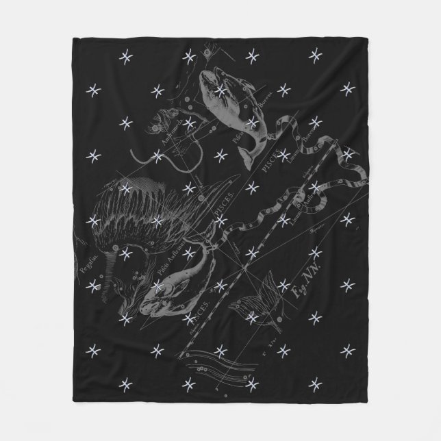 Chrome like Pisces Zodiac Sign on Hevelius Fleece Blanket (Front)
