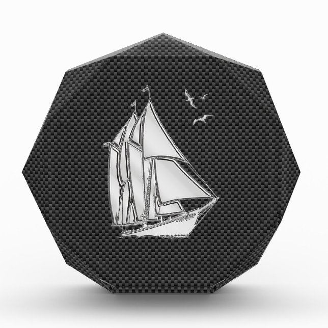 Chrome Like Regatta Sailboat on Carbon Fiber decor Acrylic Award (Front)