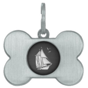 Chrome Like Regatta Sailboat on Carbon Fiber decor Pet ID Tag