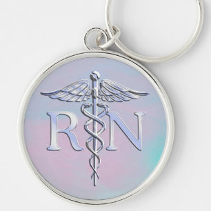 Chrome Like RN Caduceus in Mother Pearl Style Keychain
