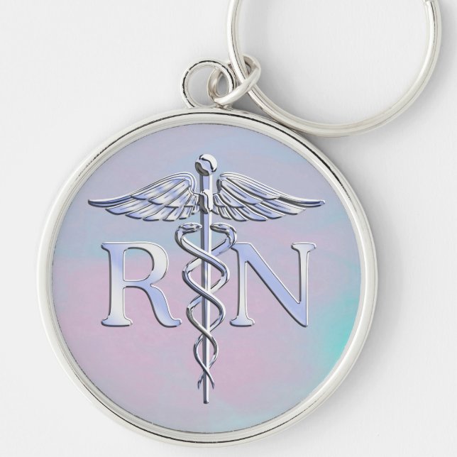 Chrome Like RN Caduceus in Mother Pearl Style Keychain (Front)