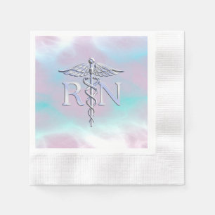 Chrome Like RN Caduceus in Mother Pearl Style Napkins