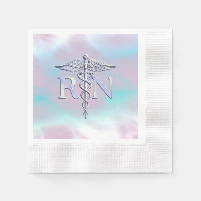 Chrome Like RN Caduceus in Mother Pearl Style Napkins (Front)