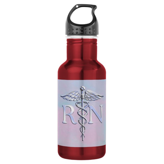 Chrome Like RN Caduceus in Mother Pearl Style Stainless Steel Water Bottle (Front)