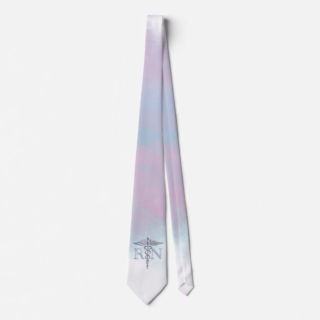 Chrome Like RN Caduceus Medical Mother Pearl Neck Tie (Front)