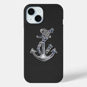 Chrome Like Rope Anchor Blue on Carbon Fiber iPhone 15 Case