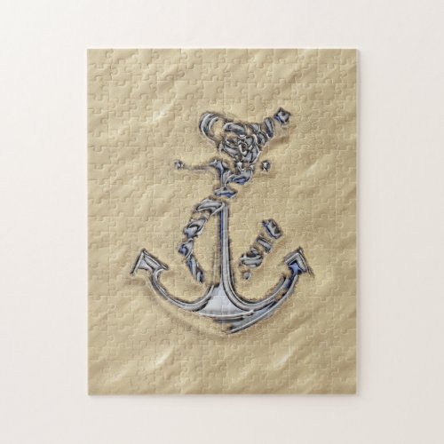 Chrome Like Rope Anchor in the Sand Jigsaw Puzzle