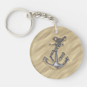 Chrome Like Rope Anchor in the Sand Keychain