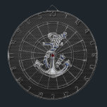 Chrome Like Rope Anchor on Carbon Fiber Dartboard With Darts<br><div class="desc">A silver chrome like rope anchor design on a black carbon fiber style background decor. A racy modern nautical gift. Here's a selection of fine custom casual embroidered baseball caps; in a nautical style, you can easily personalize to make it as unique as you are. Use the "Ask this Designer"...</div>