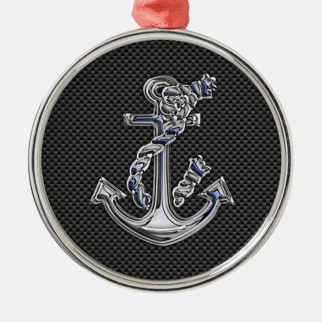 Chrome Like Rope Anchor on Carbon Fiber Metal Ornament (Front)
