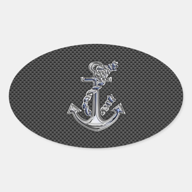 Chrome Like Rope Anchor on Carbon Fiber Oval Sticker (Front)