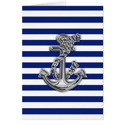 Chrome Like Rope Anchor on Nautical Stripes (Front)